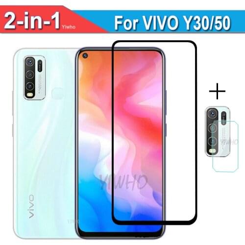 2in1 for Vivo Y30 Protective Glass for VIVO Y50 Tempered Glass Y 30 50 6.47 Inch Screen Protector Camera Len Safety Film Black