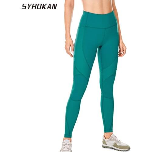 SYROKAN Patchwork Leggings Sport Women Fitness Skinny Running Tights Waisted Yoga Pants Gym Workout Naked Feeling -25 Inch