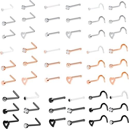 ZS 2020 New Fashion Nose Studs Sets 6pcs Stainless Steel Nose Piercing Studs Rings 18G Indian Nose Piercing Jewelry For Women