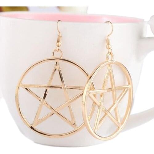 Punk Rock Large Star Earrings Gothic Women Big Pentagram Unique Design Fashion Europe Ear Jewelry Black White Color Free Ship