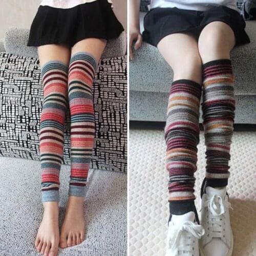 Women Winter Tube Socks Boots Wool Knitting Breathable Leg Warmers Striped Fashion Calentadores De Pierna High Thigh Long Boots