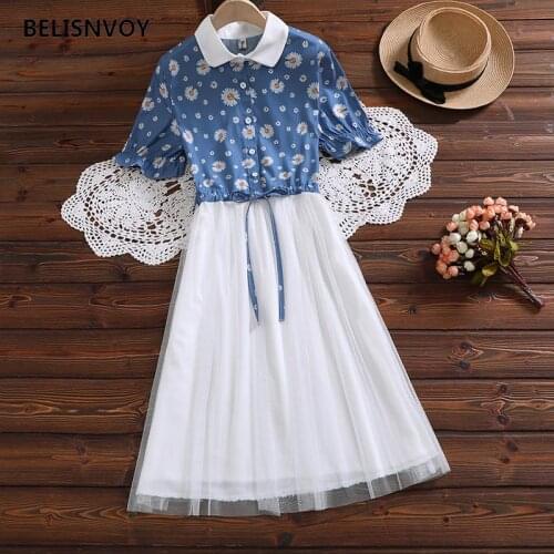 Prairie Summer Women 2021 Mini Dress Floral Printing Hollow Out Female Elbise Slim Retro Sweet Daisy Floral Print Girls Dress