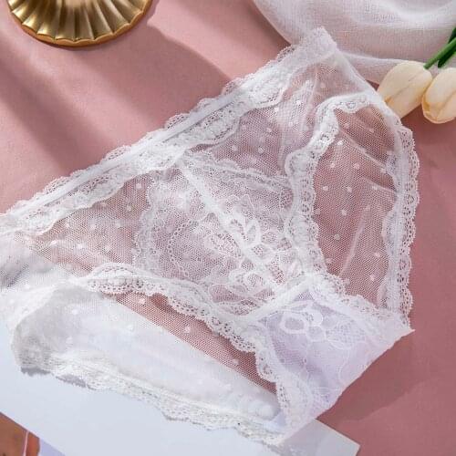 Womens Underwear Sexy Transparent Lace Panties Erotic Lingerie Female Sexy Gauze Briefs Thongs Cotton Breathable Underpants 1PC