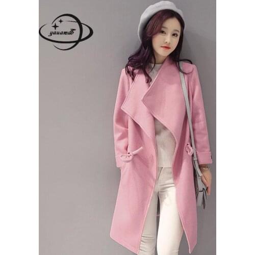 Womens wool coats winter female Blends jackets clothing Turn-down Collar long style Slim belt ladies outerwear clothes h127