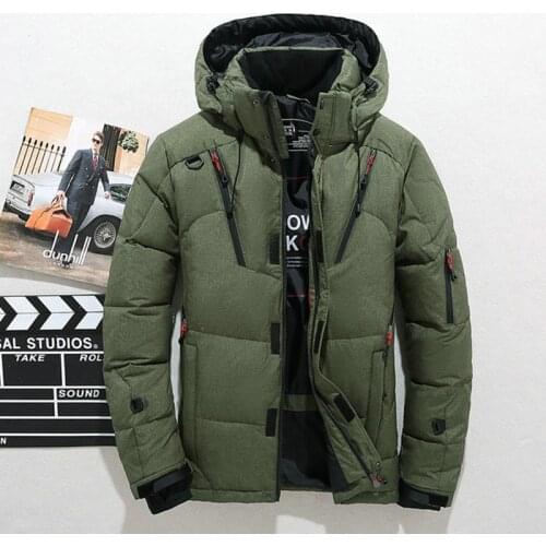 Winter Jacket Mens High Quality Thermal Thick Coat Snow Green Zippers Parka Male Warm Outwear Fashion White Duck Down Coats Men