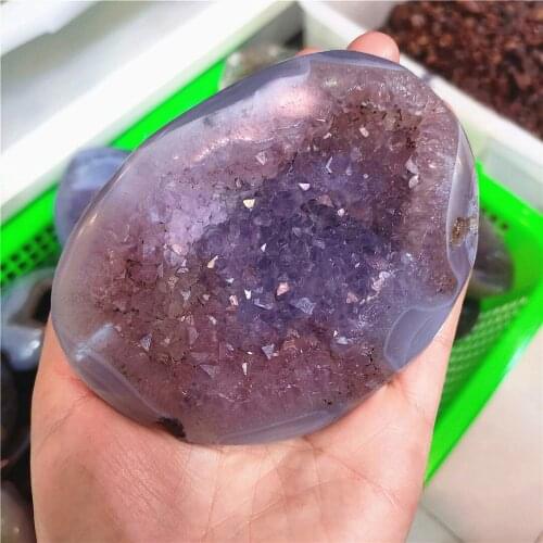 1pcs Best Quality Natural Crystal Quartz Amethyst Geode agate geode palm stone Home Decoration
