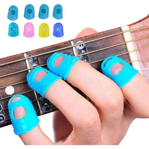 10set/lot Guitar Ukulele Bass Fingertip Silicone Finger Guard Protectors Blue/Multi-colored