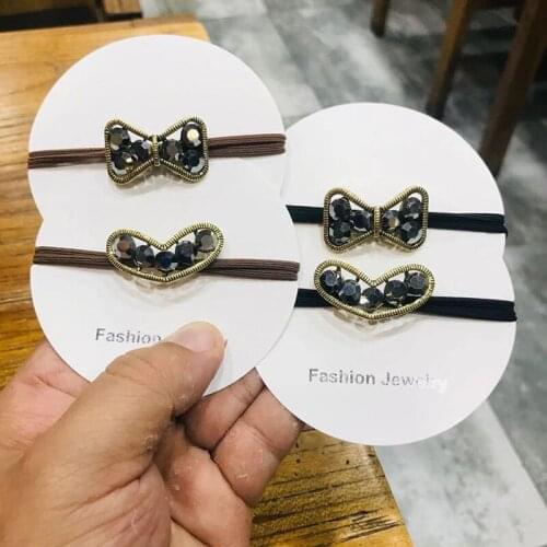 2021 Hot Selling New Arrive Korean Style Crystal Heart Shape Hair Band Fashion Hair Rope Hair Ring Butterfly Decor