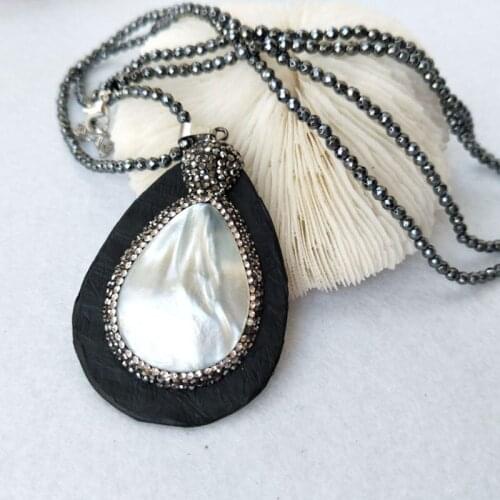 5 Strands Hematite beads Chains necklace Leather Pendants chrams Pave Crystal Rhinestone shell Bead Women Jewelry necklace NK289