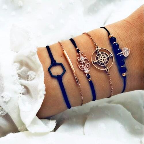 5pcs/set Fashion Bracelet For Women Simple Adjustable Open Bracelet Set Name Bracelets Jewelry Bohemian Party Gifts