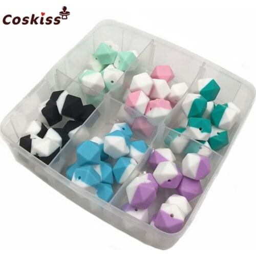 60pcs DIY Nursing Jewelry Combination Package Mixed Color 0.67"(17mm) Geometric Hexagon Silicone Beads Baby Teether Toys Set