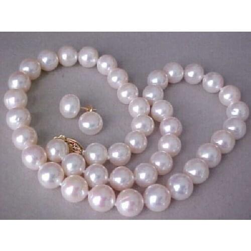 AAA 9-10MM SOUTH SEA WHITE PEARL NECKLACE 925silver YELLOW GOLD CLASP GIFT EARRINGS