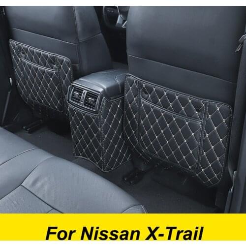 Car Anti Child Kick Pad Interior Seat For Nissan X-Trail t30 t31 2014~2021 black red Protective Pad Leather Waterproof