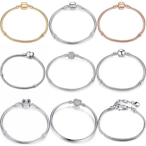 Basic snake chain pulseras 2021 mary poppins fit original european charms bracelet beads diy bangle women fashion jewelry making