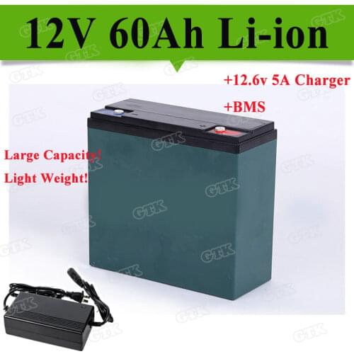 Large Capacity 12v 60ah lithium ion battery pack rechargeable for 12v 300w motor Solar Street Lighting electric vehicle+charger