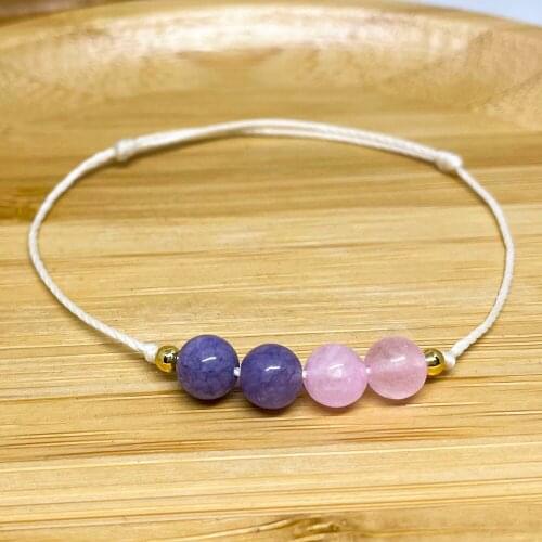 Purple Agate Bracelets Women Handmade Adjustable Minimalist Thread Jewelry Natural Stones Gold Plated Beads Accessories Girl Gif