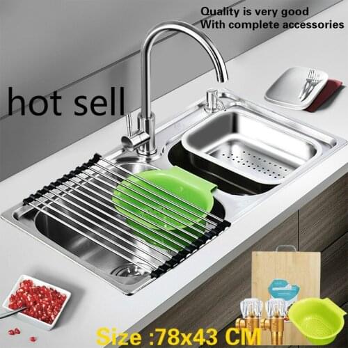Free shipping Household standard kitchen double groove sink wash the dishes 304 food grade stainless steel hot sell 78x43 CM