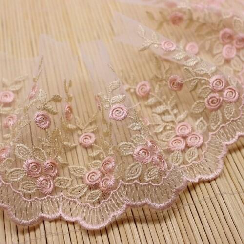 Cusack 3 yards 10 cm Pink Embroidered Flower Lace Trims Mesh Cloth for Dresses Home Textiles DIY Crafts Lace Fabric