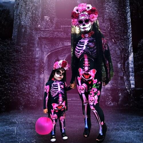 Kids Women Adult Children Scary Devil of Dead Halloween Fancy Dress Skeleton Jumpsuit Bodysuits Costume Cosplay Party Clothing