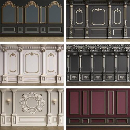 Mehofond Interior Wall Photography Background Black Vintage Elegant European Pattern Kids Adults Portrait Backdrop Photo Studio