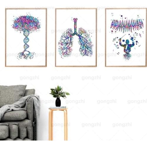 Cartoon Canvas Painting Biomedical Fun Colorful Lungs Brain Nerve Kids Hospital Living Room Home Wall Decor Printing Poster