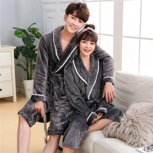 Gray Home Clothing V-neck Robe Sweetheart Coral Fleece Solid Colour Bathrobe Full Sleeve Home Dressing Gown Bigsize 3XL