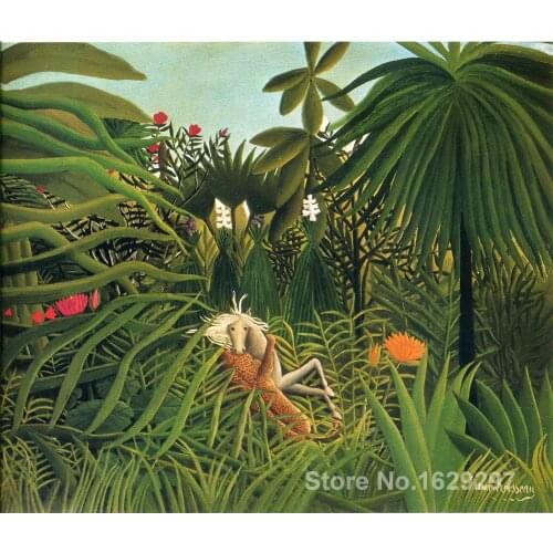 Paintings for living room wall Jaguar Attacking a Horse Henri Rousseau High quality Hand painted