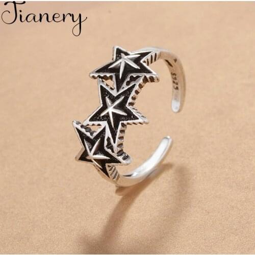 Personality Gothic Vintage Star Rings For Women Bridal Wedding Engagement Punk Resizable Antique Rings Rock Jewelry