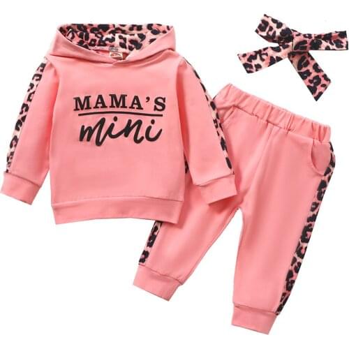 Spring And Autumn Baby Girl Fashion Leopard Print Long Sleeve + Trousers + Bow Three-Piece Suit 9-24 Months