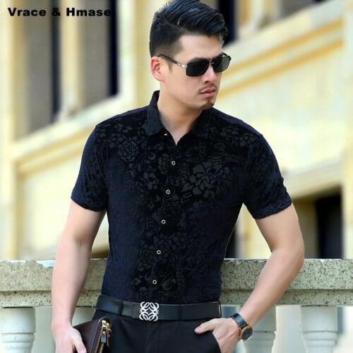 Summer 2017 New arrival thin section hollow pleuche boutique men shirt Korean style fashion slim high-quality short sleeve shirt