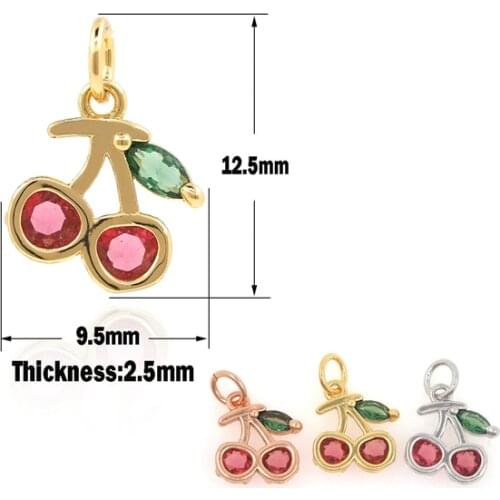 Micropavé CZ Mixed Color Crystal Cherry Necklace,Fruit Charm,Cherry Pendant,DIY Jewelry Components 12.5×9.5×2.5mm