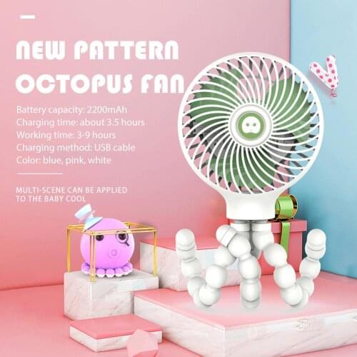 Mini Handheld Fan 3 Different Speeds Folding USB Charging Cartoon Cooler With Mobile Phone Bracket Transformable Octopus Stand