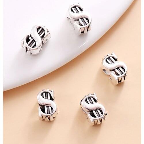 Vintage Silver Dollar big hole beads fit Pandora Charms diy European Bracelets Jewelry Making 42pcs/lot