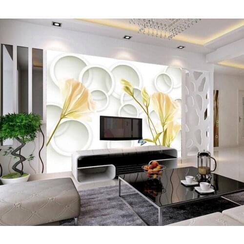 Custom 3d modern wallpaper,3D circle background flower butterfly papel de parede,hotel living room sofa TV wall bedroom murals