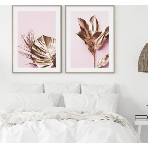 Golden Leaves Posters and Prints Palm Poster Scandinavian Wall Art Fashion Canvas Painting Modern Wall Pictures For Living Room