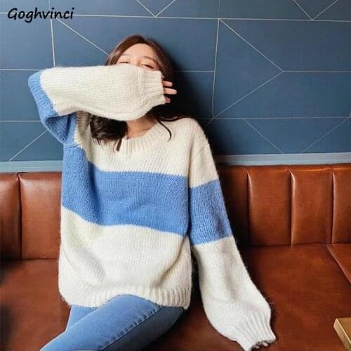 Women Pullovers Autumn Winter Womens Sweaters Jumpers Striped Slim Cozy Casual All-match Korean Fashion Ulzzang Ins Preppy Daily
