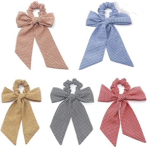 Hair Plaid Scrunchie with Big Bow Elastic Hair Bands Women Girls Headwear Ponytail Holder Hair Accessories RT003