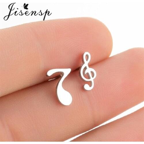 Jisensp Korean Version Asymmetric Musical Note Stud Earrings Female Trend Creative Beating Music Symbol Stainless Steel Jewelry