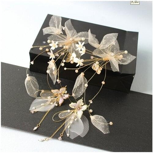 Super-fairy sweet Silk Flower Clip Earrings New brides headdress wedding forest model accessories