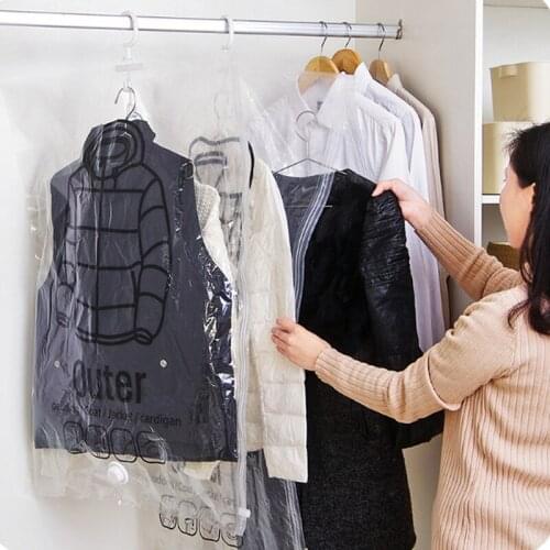 1pc Closet Hanging Organizer Vacuum Bag For Clothes Storage Bag With Hanger Space Saving Clear Seal Bags Wardrobe Compressed Bag