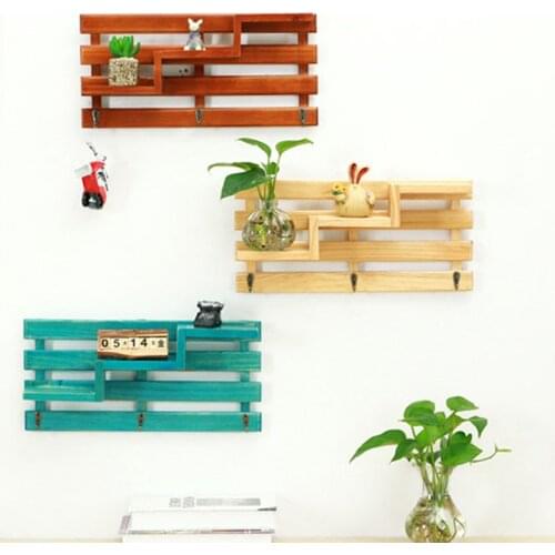 Ynaaayu 1pc Retro Wooden Storage Organize With Hooks High Quality Home Decorate Wall Rack Creative Home Living Room Rack Hook
