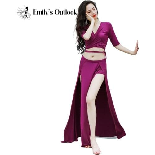 Professional Belly Dancing Costume Women 2 Piece Modal Practice Long Skirt Oriental Team Dance Outfit Red Wholesale