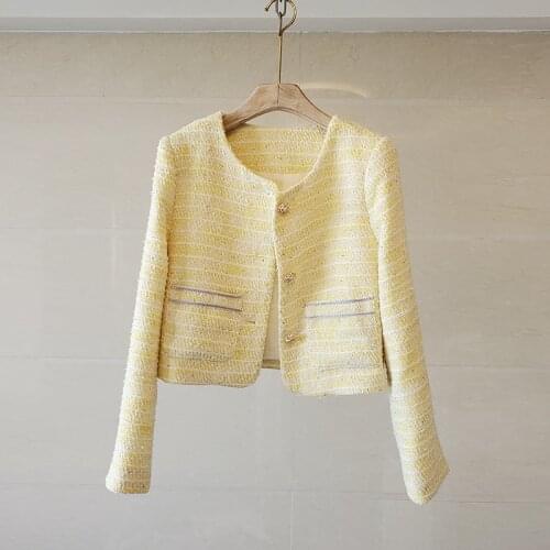 Striped Jackets Coat Women O-Neck Single Breasted Long Sleeve Vintage Outwear Luxury Buttons Autumn Coats Pockets 2021 C250