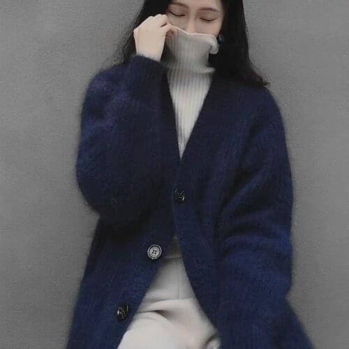 Vintage Thicked Synthetic Mink Cashmere Sweater Women 2021 Autumn Winter Warm Fluffy Button Up Sweater Cardigan Ladies gardigan