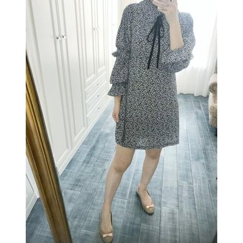 ElfStyle Women Floral Printed Short Mini Dress With Bow Ties & Ruffled Detail