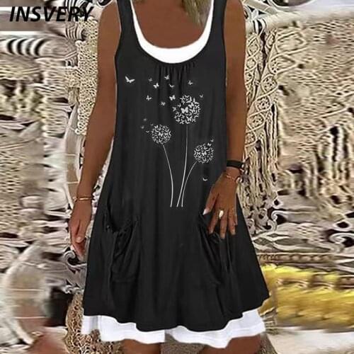 Women Summer Casual Loose Dress Plus Size O Neck Vintage Floral Printed Dress Women Elegant Tank Dress 2021 Party Dresses