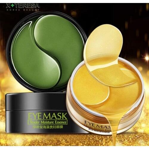 24K Gold Eye Patches 60PCS Crystal Collagen Seaweed Moisturizing Hydrating Eye Mask Dark Circle Remover Korean Skin Care Mask