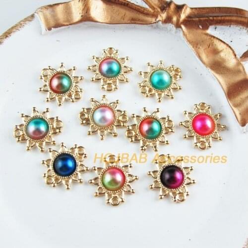 30 New Sun Charms Gold Color Retro Mixed Colored Acrylic Flower Connectors 14x14.5mm
