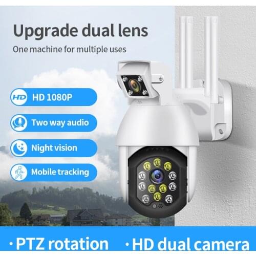 2020 PZT IPCamera Dual-Lens Wifi Camera Outdoor Security CCTV Security Camera Pan Tilt 4X Digital Zoom 2MP Onvif IR