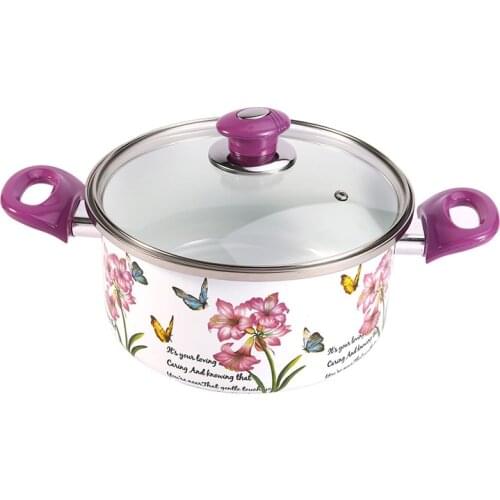 24CM Double Handle Thickened Enamel Soup Cooking Pot Flat Induction Cooker Stew Stock Pots Food Bowl Kitchen Cookware